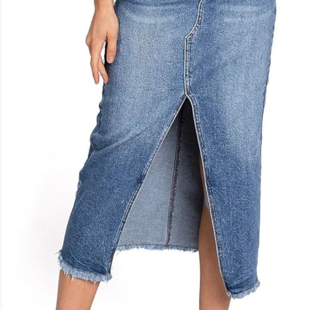 Denim Skirt with Slit - Picture 1 of 4